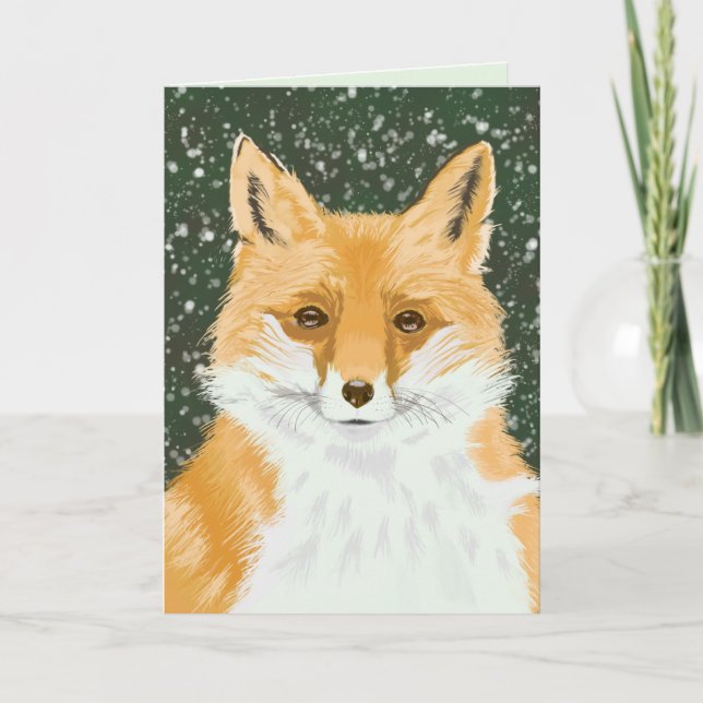 Carte Renard Rouge Mignon - dans la neige. (Devant)