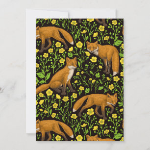 Carte Renards et papillons sur le noir