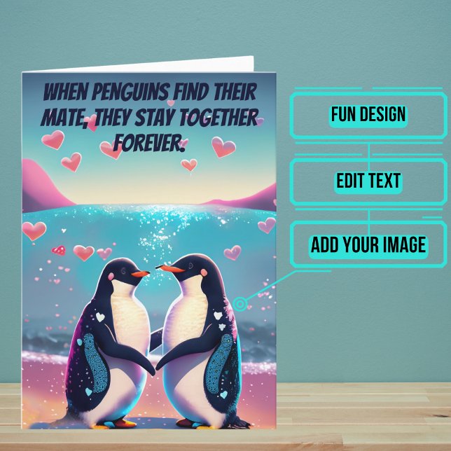 Carte Rencontre des pingouins pour la vie Fiancée/Petite (This is a perfect card for someone you love. Penguins mate forever!)