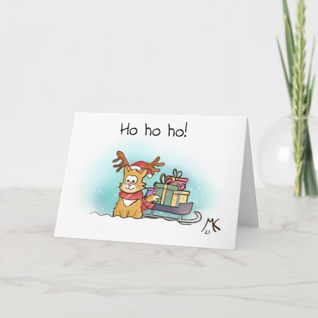 Carte Renne Kitty et traîneau avec cadeaux de Noël (Devant)