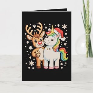 Carte Renne Licorne Noël Xmas Vacances Fêtes