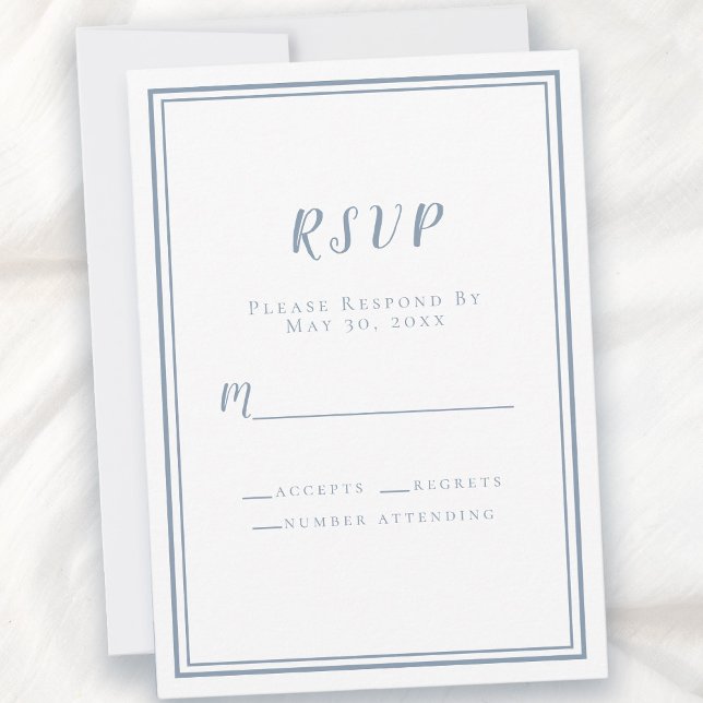 Carte Réponse de mariage Blanc & Bleu Poussiéreux Simple (Wedding RSVP White & Dusty Blue Simple Minimalist)