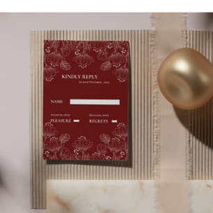 Carte Réponse de mariage florale minimaliste rouge et bl