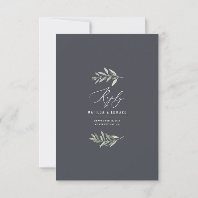 Carte Réponse du mariage d'aquarelle minimale de la bran (Devant)