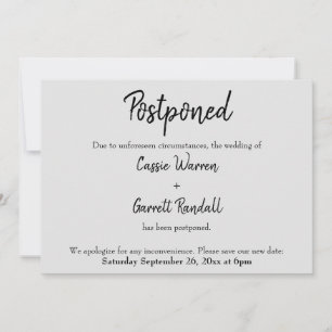 Carte "Reportée" Mariage noir sur gris clair