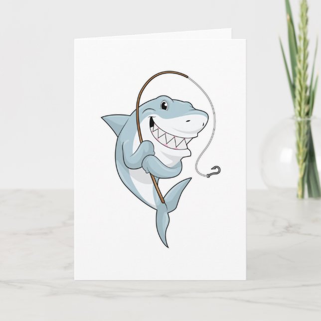 Carte Requin en pêcheur avec canne à pêche (Devant)