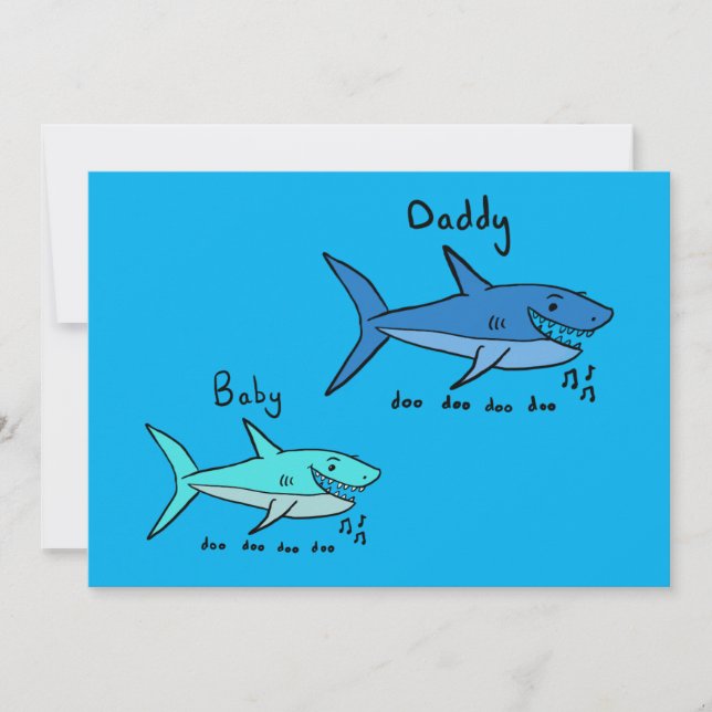 Carte Requin Papa & Bébé Requin Fête des Pères Bleue (Devant)