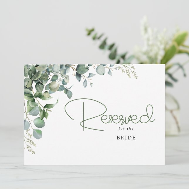 Carte Réserve de mariage au feuillage élégant d'eucalypt (Debout devant)