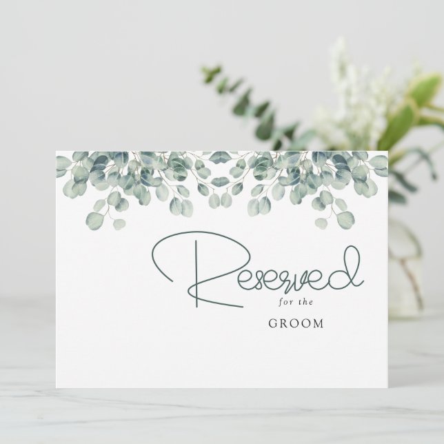 Carte Réserve de mariage feuilles d'eucalyptus Elegant G (Debout devant)