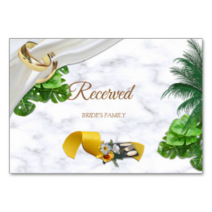 Carte réservée pour un mariage tropical romantique
