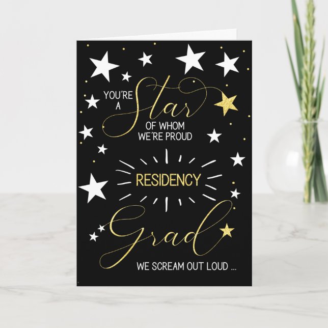 Carte Residency Graduate Black Gold et White Stars Texte (Devant)