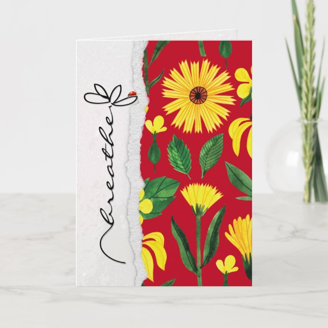 Carte respirer fleur d'amitié avec la bestiole de dame (Devant)