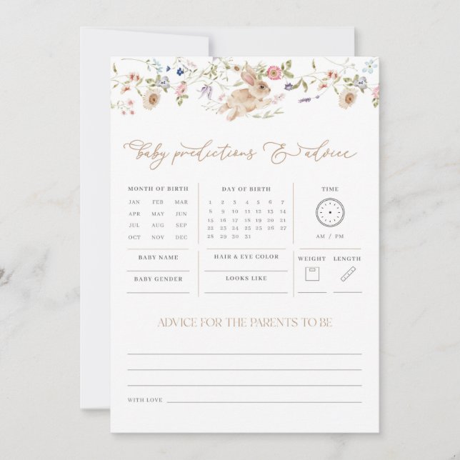 Carte Ressort Bunny Prédictions Conseil Baby shower Jeu (Devant)