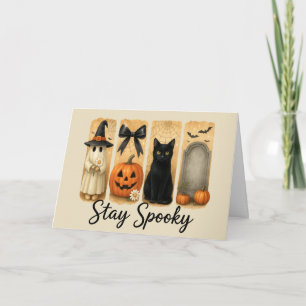 Carte "Restez Éffrayant" Halloween Brush Stroke Chat Sal