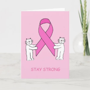 Carte Restez forts en ruban rose et en chats blancs cari