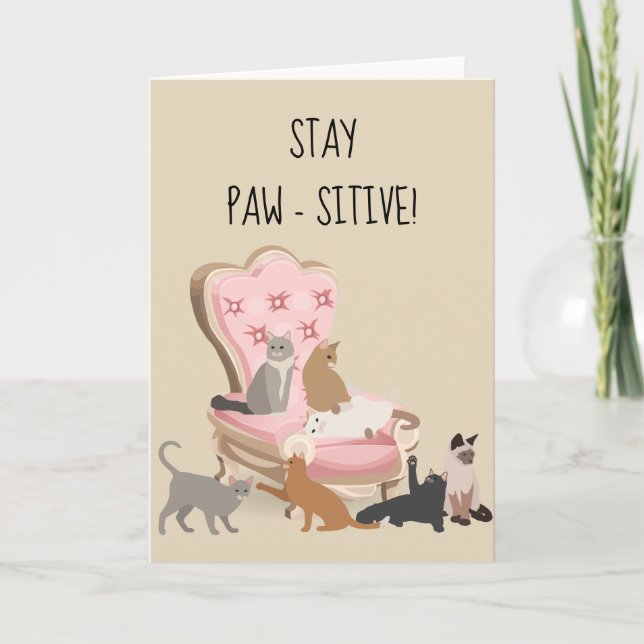 Carte Restez Paw-sitive Positive Funny Chat Penser de vo (Devant)