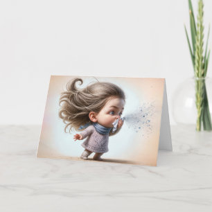 Carte Rétablis-toi vite Fille qui éternue avec un moucho