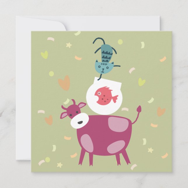 carte rétablissement, dessin de la vache, poisson  (Devant)