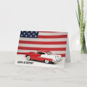 Carte Retraite 1955 Chevy Car et Drapeau