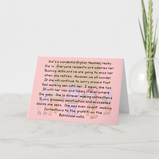 Carte Retraité Anglais Histoire d'enseignant Cadeaux d'a (Devant)
