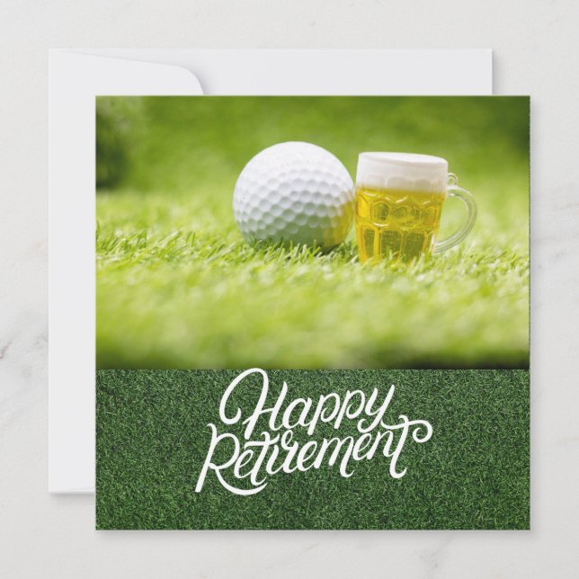 Carte Retraite de golf avec balle de golf et bière en ve (Devant)