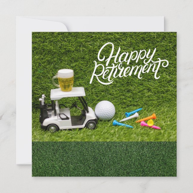 Carte Retraite de golf avec bière sur voiturette de golf (Devant)