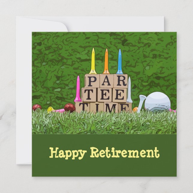 Carte Retraite de golf avec boule par tee time sur vert (Devant)