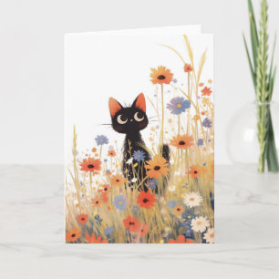 Carte Retraite des fleurs de chats noirs