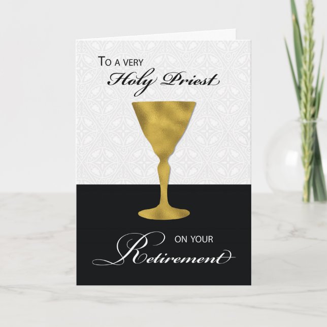 Carte Retraite des prêtres, Chalice d'or, en noir et bla (Devant)