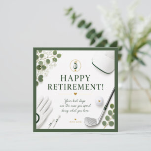 Carte Retraite golf heureux avec gant de golf et fer