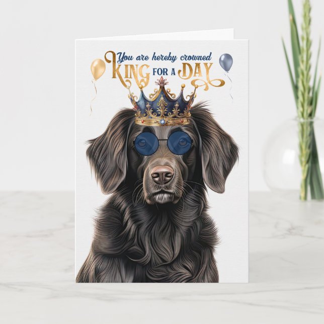 Carte Retriever à manteau plat Roi pour jour drôle Anniv (Devant)