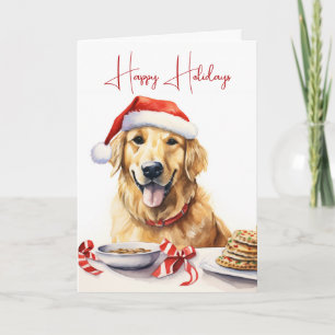 Carte Retriever en or de Noël avec cookies