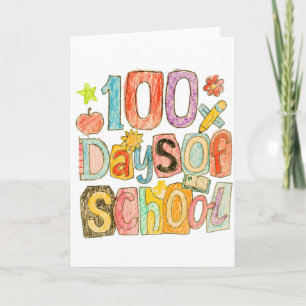 Carte Rétro 100 jours d'école crayon coloré pour enfants