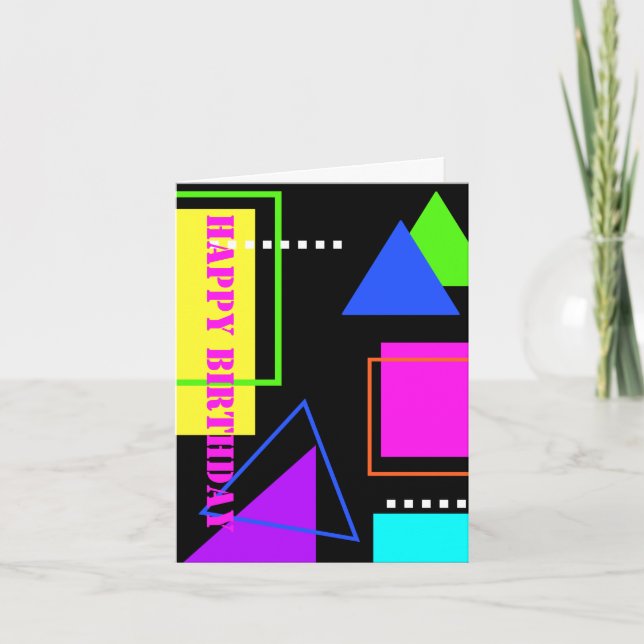 Carte RETRO 80s MODE NEON FLUORO ANNIVERSAIRE GÉOMÉTRIQU (Devant)