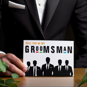 Carte Retro 90s Colorful Men in Suits Groomsman Proposit