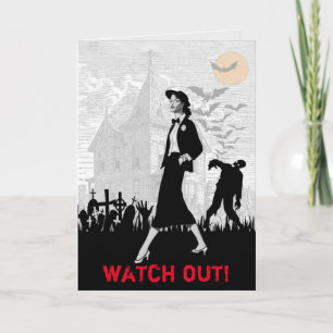 Carte Rétro anniversaire de femelle de Halloween de