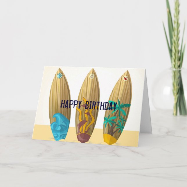 Carte Rétro anniversaire de plage d'été de trio de (Devant)