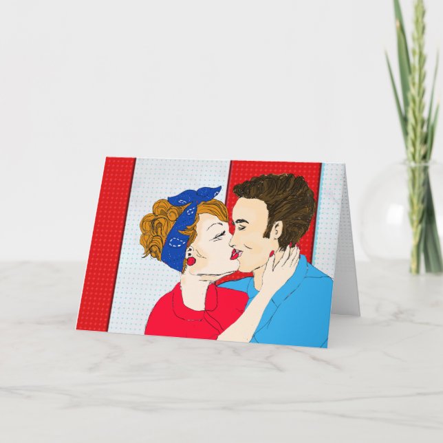 Carte Retro Art Couple's Love you, bébé (Devant)