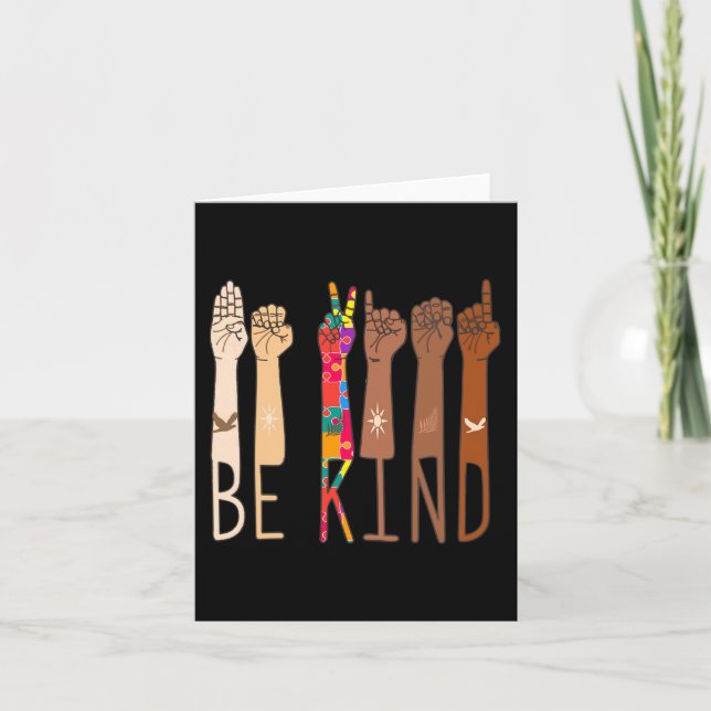 Carte Retro Be Kind Hand Sign Language ASL Puzzle Autism (Devant)