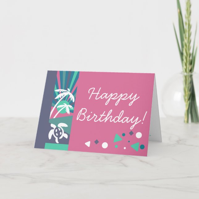 Carte Retro Beach Sunset Heureux voeux d'anniversaire (Devant)