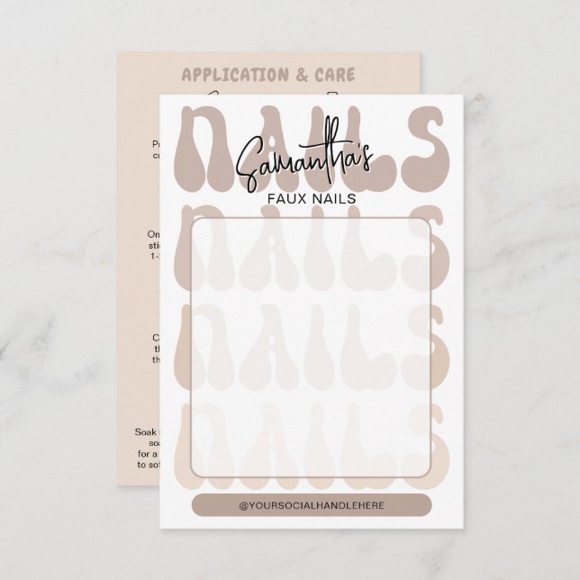 Carte Retro Beige Acrylic Nails Care Guide Display Cards (Devant / Derrière)