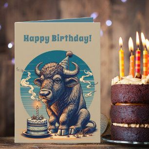 Carte Retro Bison Buffalo Joyeux anniversaire