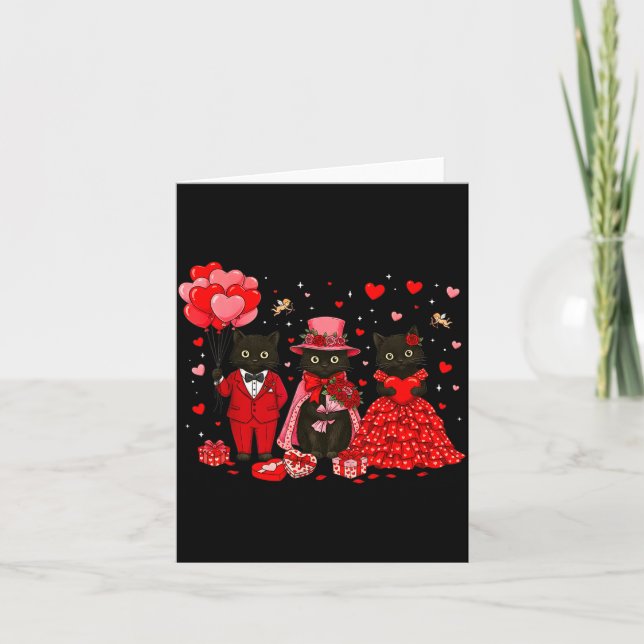 Carte Retro Black Cat Meowentine's Day Heart Valentines  (Devant)