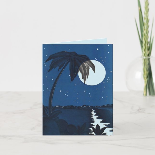 Carte rétro bleue tropicale hawaïenne Mahalo! (Devant)