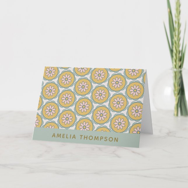 Carte Retro Boho Mandala Motif Fleur Personnalisé (Devant)