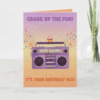 Carte Retro Boombox "Crank Up The Fun" Birthday Card