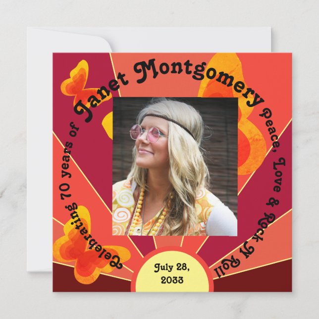 Carte Retro Boomer Hippy Sunrise Photo Anniversaire (Devant)