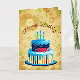 Carte Retro Brown Green Mod Floral Birthday Card