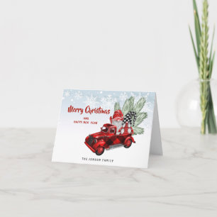 Carte Retro Buffalo Red Truck Gnomes Rustique Noël