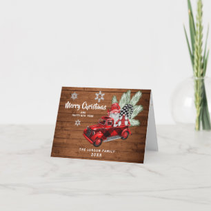 Carte Retro Buffalo Red Truck Gnomes Rustique Noël
